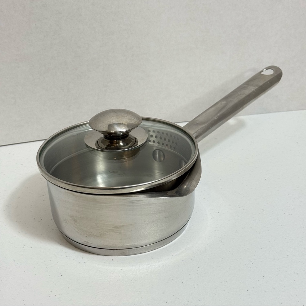 Wear Ever 1 Qt Saucepan Stainless Double Spout Saute Pot Fry Pan Straining Lid